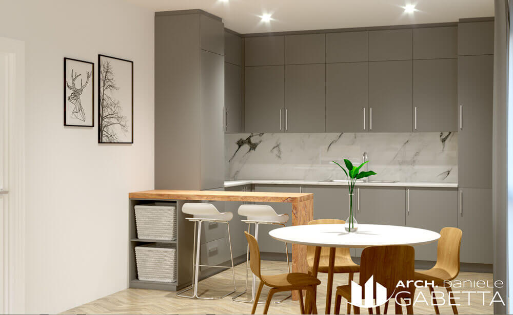 Architetti Monza Complesso Residenziale La Quinta Essenza Render Interno 3 Cucina